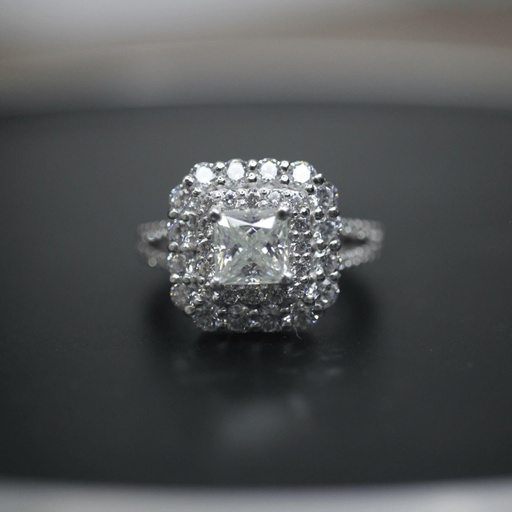  Princess Cut Diamond Prong Set Double Halo Anniversary Ring For Women