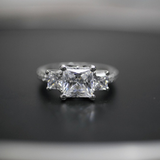  Princess Cut Diamond Prong Set 3 Stone Engagement Ring For Women
