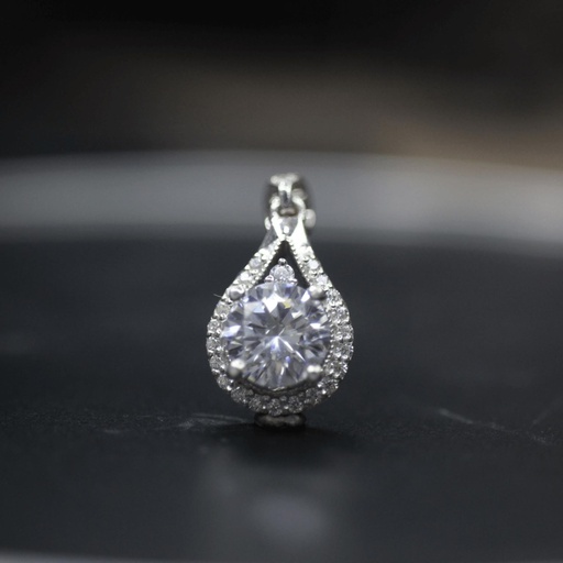 Round Cut Diamond Prong Set Halo Pendant For Women
