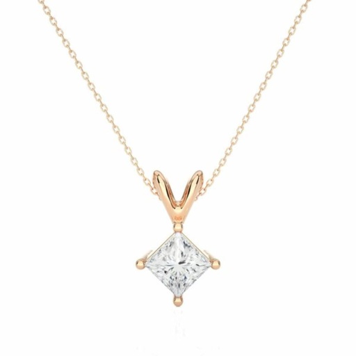  Princess Cut Diamond 4 Prong Set Solitaire Pendant For Women