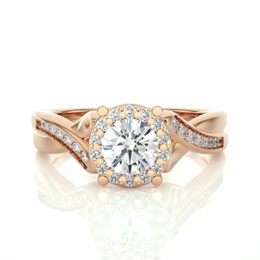 Round Shaped Cirss Cross Halo Diamond Engagement Ring In Rose Gold