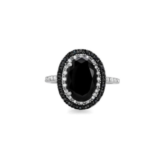  Black Oval And Round Cut Diamond Double Halo Black And White Diamond Ring For Women