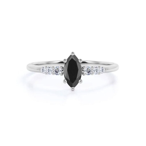 Marquise And Round Cut 7 Stone Black And White Diamond Ring For Women