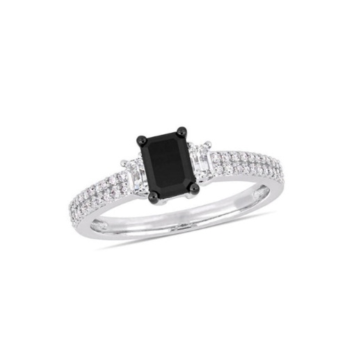  Emerald And Round Cut Prong Set Black And White Diamond  Ring For Women