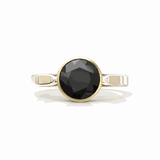 Round Cut Bezel Setting Solitaire Black Diamond Ring For Women