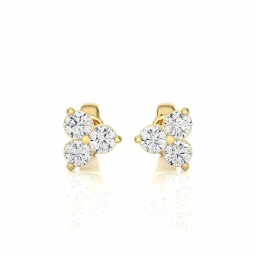Three Round Prong Setting Diamond Stud Earrings in Yellow Gold