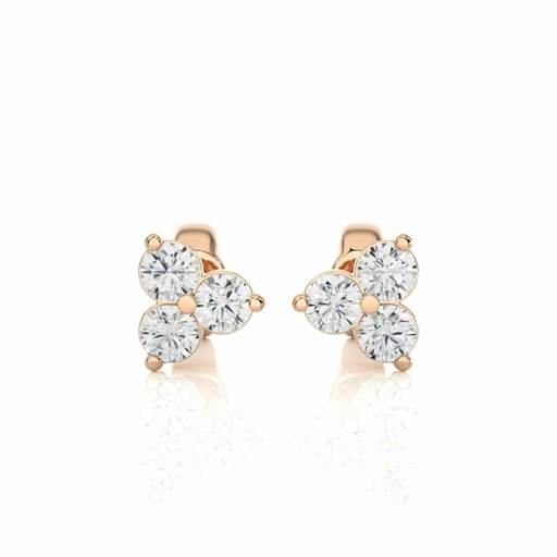 Three Round Prong Setting Diamond Stud Earrings in Rose Gold
