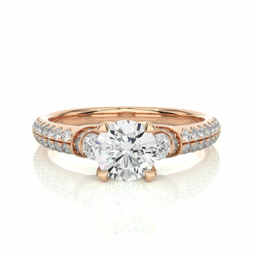  Round Cut Prong Setting Diamond Ring In Yellow Gold With Accents