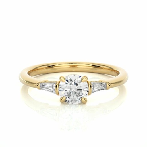 Round & Baguette Cut Three Stone Diamond Ring In Rose Gold