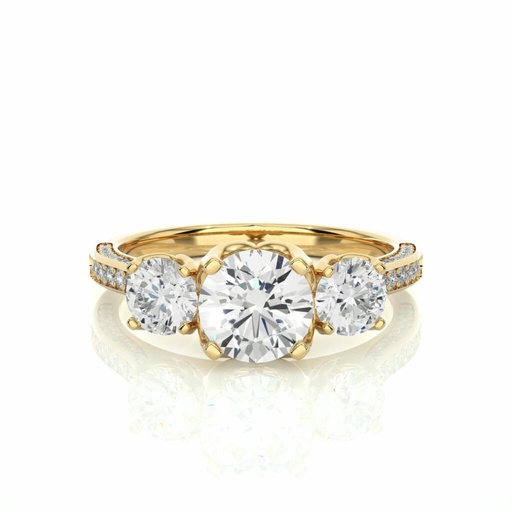  Round Cut 3 Stone Diamond Engagement Ring In Yellow Gold