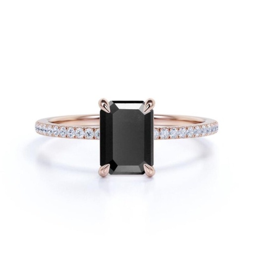  Emerald Cut Black And White Diamond Ring With Accents Engagement Ring for Women