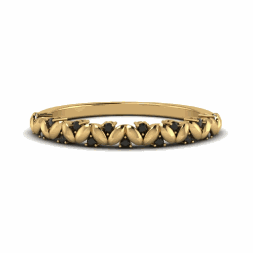  Round Cut Prong Setting Black Diamond Vintage Leaf Band