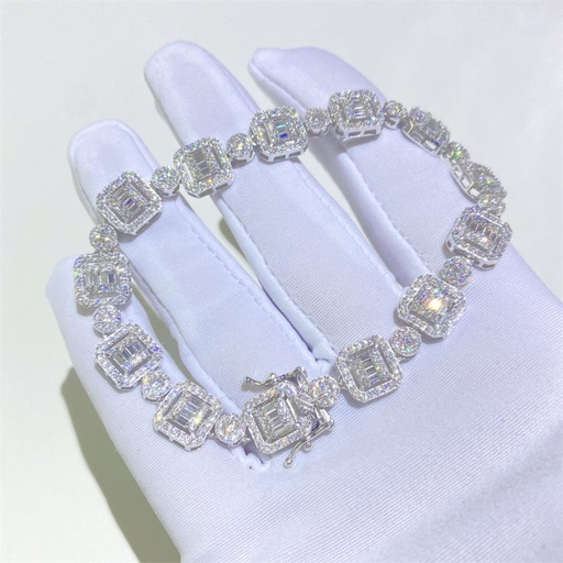  Round And Baguette Stone Sterling Silver Hip Hop Bracelet For Women