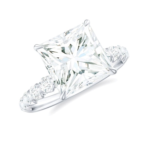 Princess Cut Moissanite Solitaire Engagement Ring with Side Stones, 18K White Gold