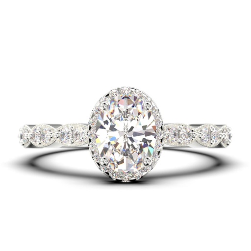 Oval Cut Diamond Moissanite Classic Engagement Art Deco Ring, Halo Wedding Ring In 10K Solid White Gold, Promise Ring, Anniversary Ring