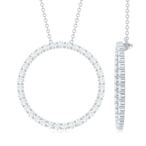 Certified Moissanite Open Circle Eternity Necklace, 14K White Gold