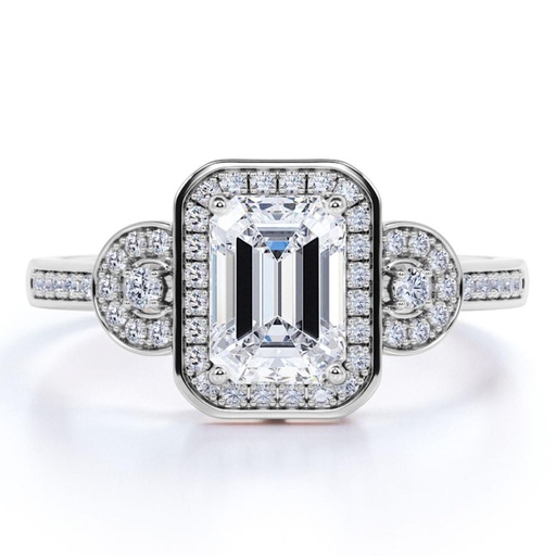 Emerald Diamond Halo Engagement Ring for Women