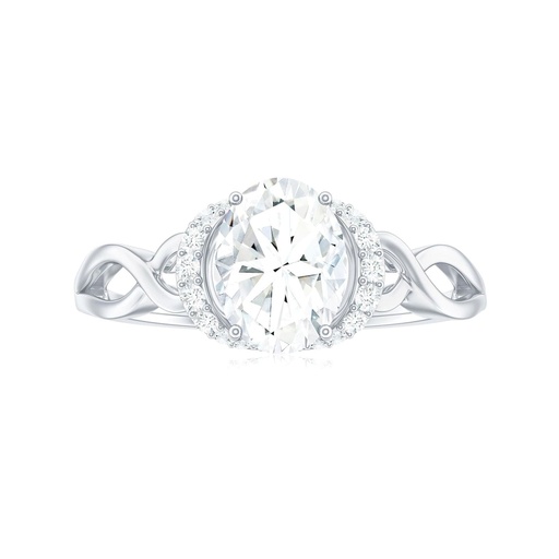 Oval Moissanite Solitaire Engagement Ring with Collar, Infinity Ring for Women, 925 Sterling Silver