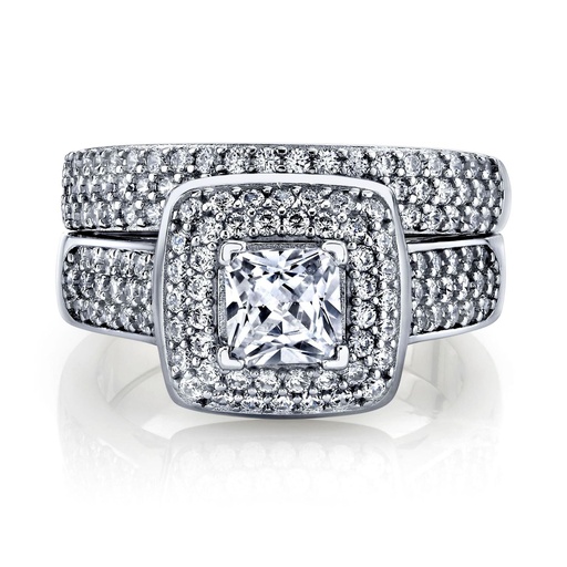 Metal Masters Women's 1 Carat Princess Cut Cubic Zirconia Sterling Silver 925 Wedding Engagement Ring Set 6