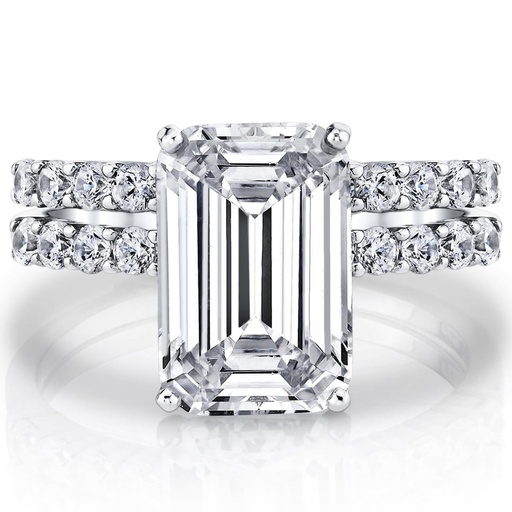 Metal Masters Women's Sterling Silver 925 Bridal Set Engagement Rings Emerald Cubic Zirconia 7
