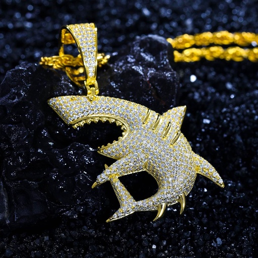 S925 Micro Moissanite Shark Pendant