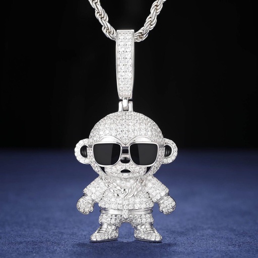 Micro Moissanite Monkey Pendant